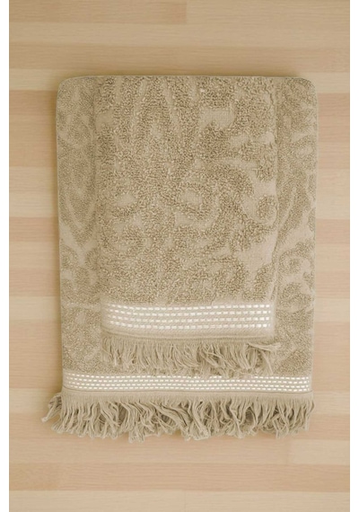 2 Parça Jakarlı Banyo Havlu Takımı %100 Pamuklu 90x150 Cm Arden Bej Diğer