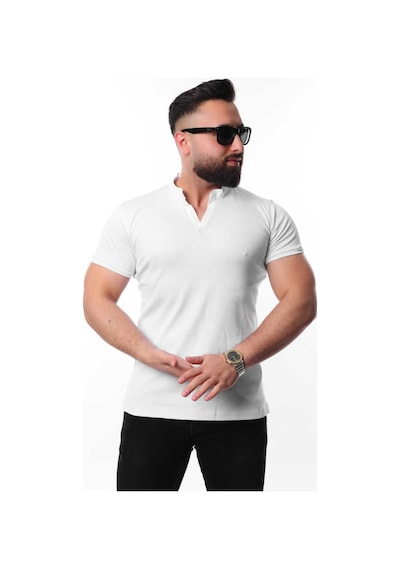 Mcz Giyim Beyaz Renk Hakim Yaka Slim Fit Erkek T-shirt