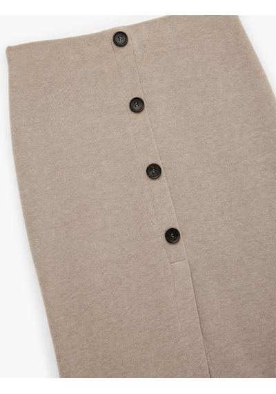 Koton Slim Fit Düğmeli Yırtmaç Detaylı Midi Triko Kalem Etek Deve Tüyü 6wak10209ek Taba