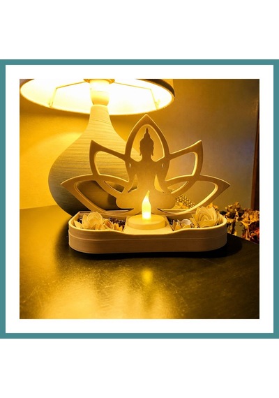 Trendexa 3d Baskı Lotus Buda Mumluk - Dekoratif Tealight Mumluk-bej Mac