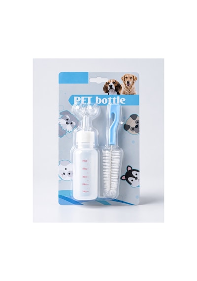 Yavru Kedi Ve Köpek Besleme Biberonu Seti 50 Ml 2 Silikon Emzik + Temizleme Fırçası - 1192648736609