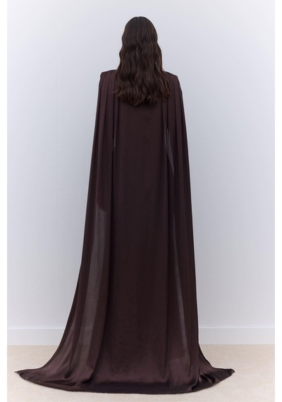 Manuka Pelerinli Abiye Elbise Kahverengi