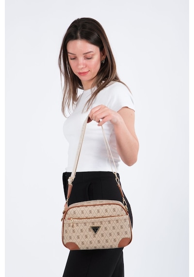 Newish Polo Kadın Monogram Desenli Uzun Askılı Çapraz Omuz Çantası 2 Adet - New361 Kahverengi - Taba