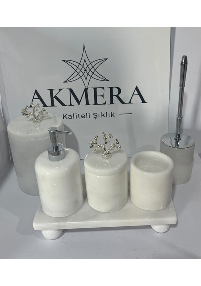 6 Parça Dikdörtgen Tepsi Ultra Lüks Banyo Seti Beyaz