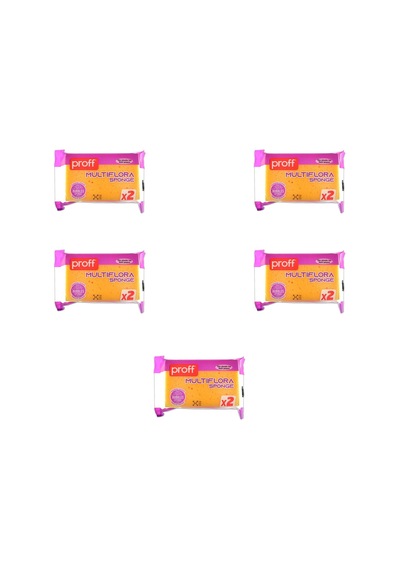 Proff Multiflora 2'li Soft Sünger - 14x9x3 Cm. - Tüm Yüzeyler İçin Bulaşık Süngeri - 5 Paket