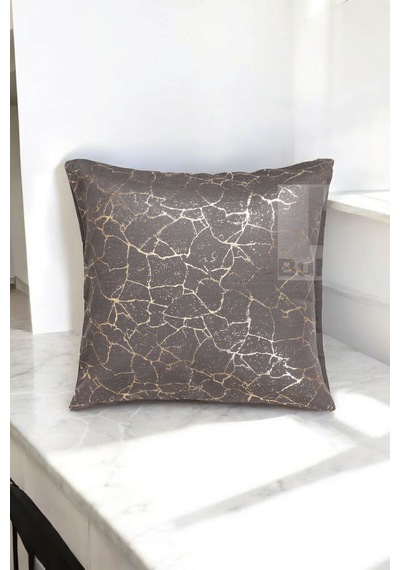 Soho Kumaş Altın Varak Desenli Dekoratif 4'lü Kırlent Yastık Kılıfı Seti 42 x 42 CM Füme