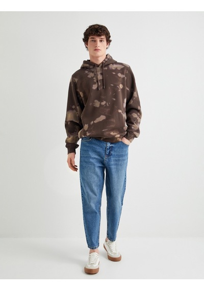 Koton Kapşonlu Sweatshirt Soyut Baskılı Uzun Kollu Kahverengi Desenli 4sam70140mk Kahverengi