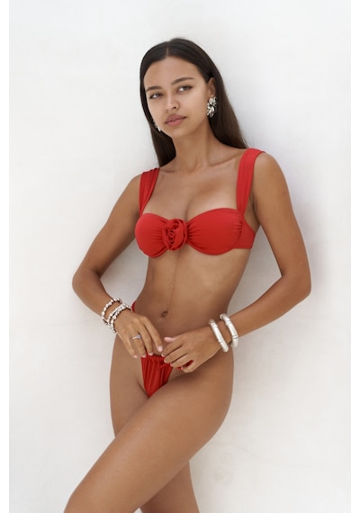Mai Collection Mai Studios Co. Larasis Çiçek Detaylı Kırmızı Bikini Altı Kırmızı