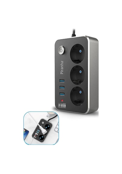 Isıya Dayanıklı Termal Akım Korumalı 2 Mt 10a 2500w 3lü Priz Ve 3 Usbi 2.1a Uzatma Kablosu 5047 Standart