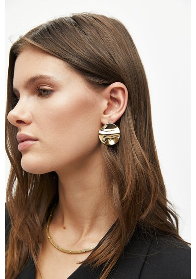 Dalga Desenli Oval Küpe Gold