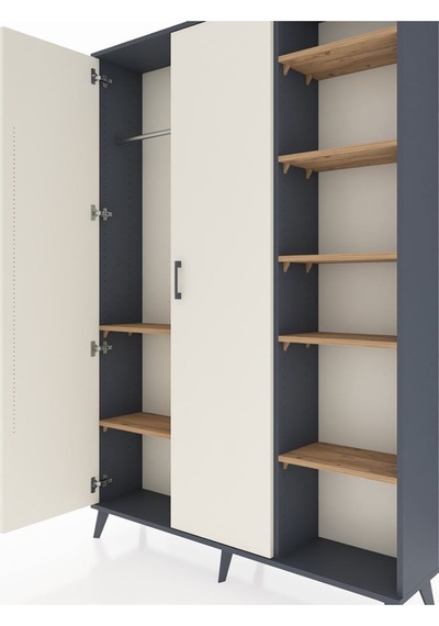 Arges Dolap 7 Raflı 2 Kapaklı Tek Askılı 132x30x195 Antrasit-aytaşı/çam Aytası/atlas Çam