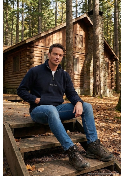 Buratti Regular Fit Yarım Fermuarlı Dik Yaka Yumuşak Dokulu Erkek Sweat 59060661 Lacivert