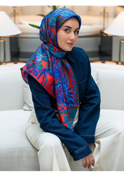 Silk Home Twill İpek Eşarp 11512-08 Saks Mavisi Art Desen Saks mavi