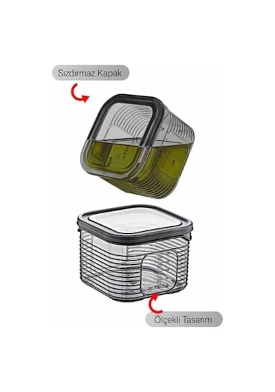 Erzak Saklama Kabı Sızdırmaz Kapak6&apos Lı Set Füme - Ölçü Kabı Hediyeli