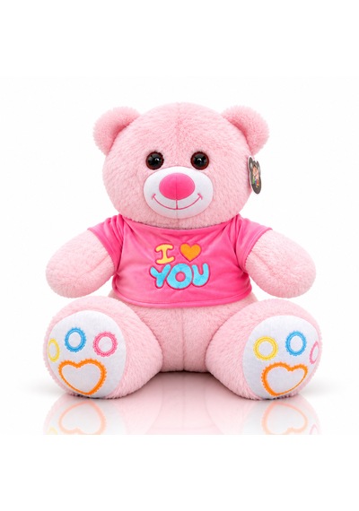 Ayıcık Elbiseli Ayıcık Yeni Seri Renkli 60cm - I Love You & Hediyelik Ayıcık Peluş Oyuncak Açık Pembe