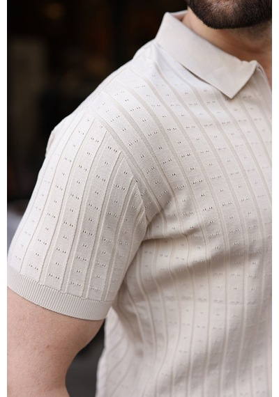 Taş Rengi Polo Yaka Slim Fit Triko Erkek Tişört E7465 Taş Rengi