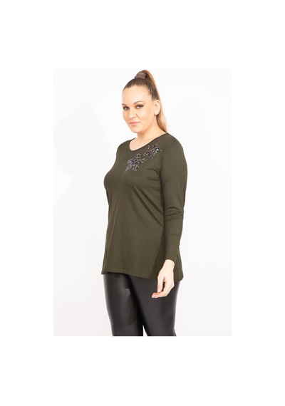Şans Kadın Haki Payet Detaylı Bluz 65n35471-haki Haki