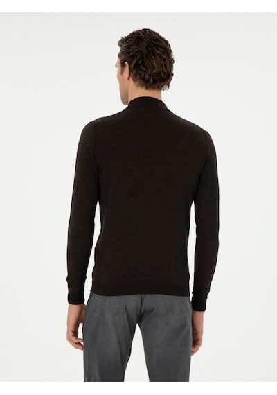Cacharel Koyu Yeşil Slim Fit Kaşmir İpek Karışımlı Çeyrek Balıkçı Yaka Triko Kazak Yesıl