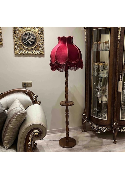 Bordo Sehpalı Vintage Lambader 170x45cm Bordo