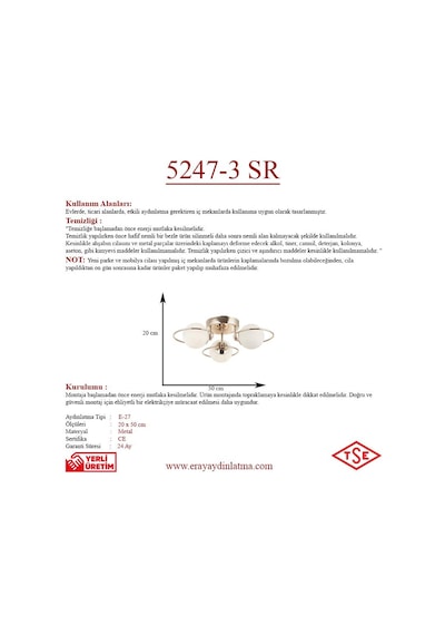 Eray Aydınlatma 3 Lü Opal Camlı Rose Gold Avize