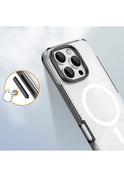 Zore İphone 16 Pro Uyumlu Magsafe Şarj Özellikli Çıkarılabilir Arka Yüzeyli Ogaa Polar Kapak Siyah