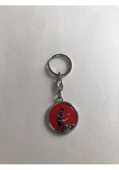 Bd Tekstil Kemal Atatürk Ve Türk Bayrağı Tasarım Kırmızı Renkli Anahtarlık