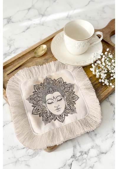 Buddha Mandala Motifli Saçaklı Sunum Peçetesi - Meditasyon Temalı Bohem Bej Bardak Altlığı Mendil Koyu Okyanus Aqua Buddha Mandala Motifli Saçaklı Sunum Peçetesi - Meditasyon Temalı Bohem Bej Bardak Altlığı Mendil Koyu Okyanus Aqua