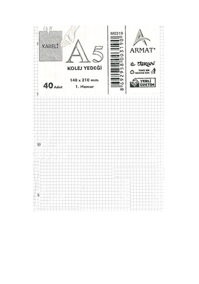 Armat Kolej Yedeği 70 Gr Kareli A5 Kağıdı 40 Yap. 1 Pk 1 Paket