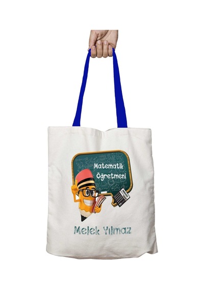 Art Hediye Mavi Kulplu Kişiye Özel Matemaik Öğretmeni Hesap Yıkanabilir Omuz Çanta Çok Renkli
