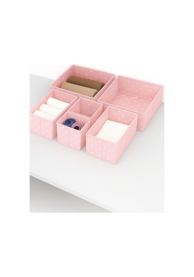 6'lı Pembe Desenli - Çekmece İçi Düzenleyici Organizer Set - Çok Amaçlı Dolap İçi Kutu Seti Kumaş 28 Diğer
