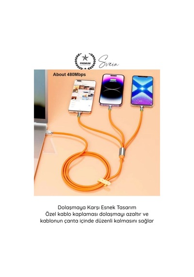 Şarjkablosu 3in1 Manyetik Hızlı Şarj Kablosu 120w Type C Lightning Micro Usb Çinko Alaşımlı 1.2 Met