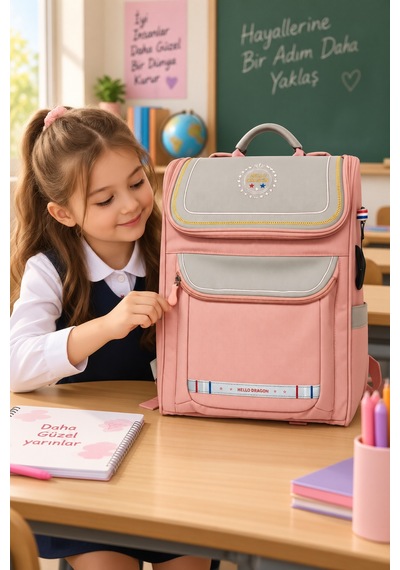 İlkokul Okul Çantası Hello Dragon Model 14 Pembe Antigravity 38x30x16 Cm Çok Renkli