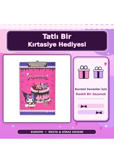 Bakgelal Kuromi Pembe Pasta Ve Kalp Temalı Metal Mandal Klipsli Sekreterlik Ve Bloknot Altlığı A4 Uyumlu - 9083911472365