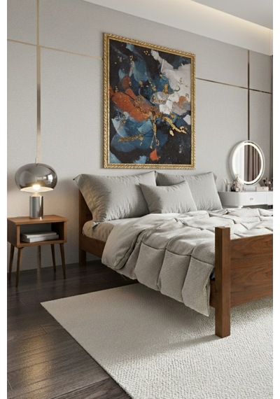Renazzo Melodi Masif Ahşap Karyola Ve 2 Adet Komodin Ceviz 160x200 Ceviz - 160 X 200