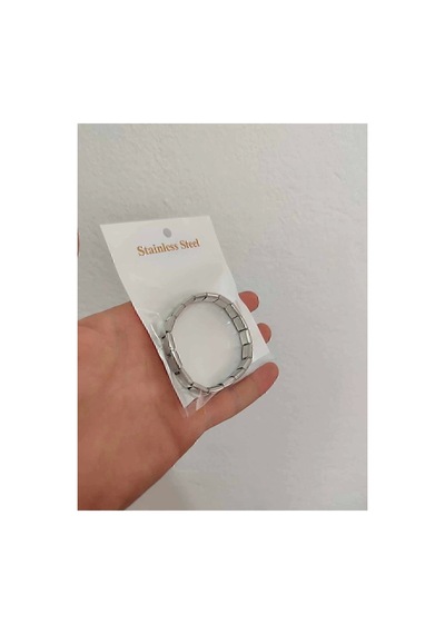 Unisex Italyan Charm Gümüş Esnek Çelik Bileklik Üzeri Yazılıdır Gümüş