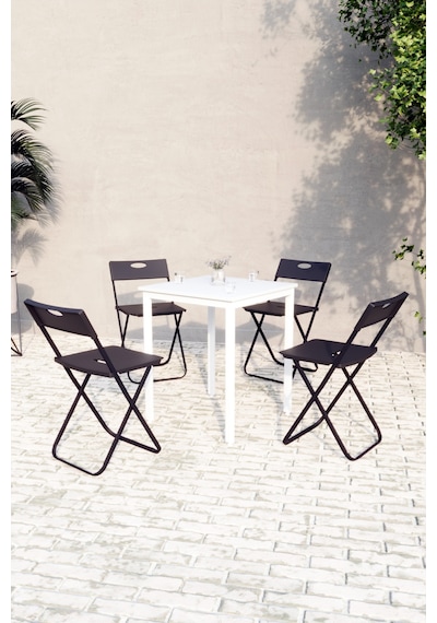 Balkon Bahçe Mutfak 5'li Bistro Set Masa Sandalye Takımı Beyaz - Beyaz