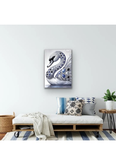Elmaslı Kuğu Kanvas Tablo 70x100cm Beyaz - Gümüş