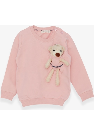 Breeze Kız Çocuk Sweatshirt Ayıcık Aksesuarlı 1.5-5 Yaş, Pudra (556838383) Çok Renkli