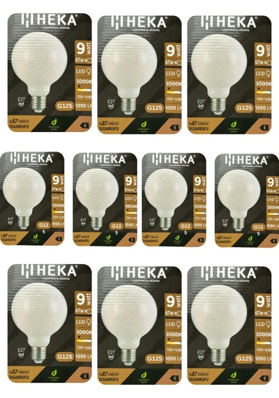 10 Adet Heka 9w 67w 3000k Sarı Işık E27 Duylu Kalın Duy Led Glop G125 Ampul Heka