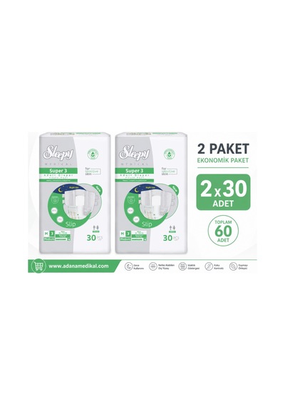 Sleepy Süper3 Belbantlı Hasta Bezi M Beden 2 Paket 60 Adet