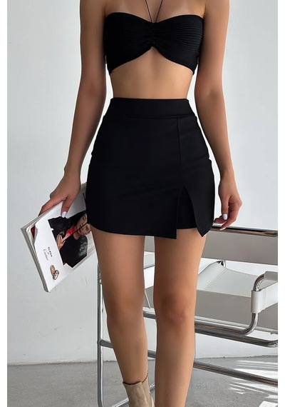 Slim'n Lift Yüksek Bel Slim Fit Mini Şort Etek Kadın Siyah Toparlayıcı Spor Günlük Siyah Şort