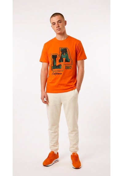 Hoxie Unisex Basic La Dijital Baskılı Tişört Açık Turuncu