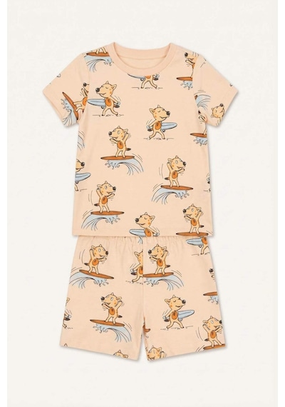 Defacto Hayvan Baskılı 2li Somon Pijama Takımı Erkek Bebek H8212a526hsog322 Turuncu-og322
