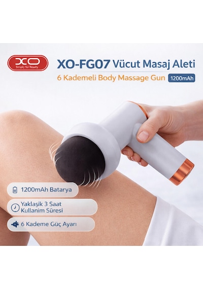Xo-fg07 Vücut Masaj Aleti 6 Kademeli Body Massage Gun 1200mah Beyaz