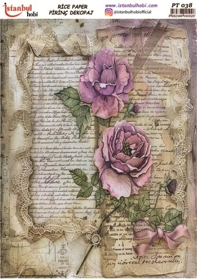 Pirinç Dekopaj Kağıdı 30x42cm Pt-038 Yazı Ve Çiçekler