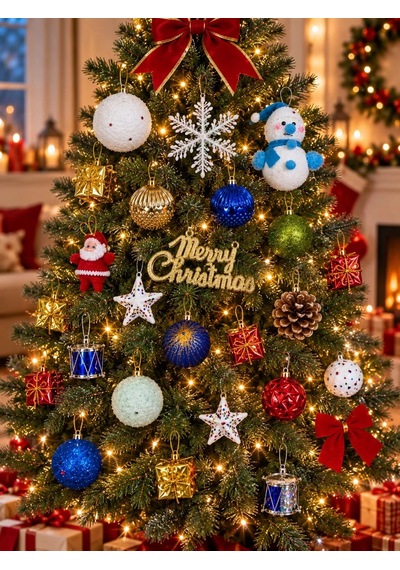 Ers 26 Parça Yılbaşı Ağacı Süsleme Seti Noel Dekoru Çam Ağacı Süsü Karışık Renkli Yılbaşı Süsleri Diğer