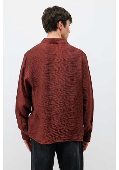 Vamos Dokulu Oversize Gömlek Bordo