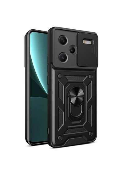 Vendas Xiaomi Redmi Note 13 Pro Plus 5g Kılıf Magnetik Standlı Kamera Korumalı Zore Sürgülü Vega Kapak Siyah