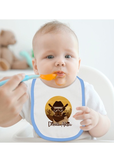 BK Kids Kişiye Özel Mavi Bebek Mama Önlüğü - Model 189 Mavi