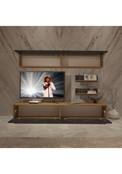 Decoraktiv Eko 5b Mdf Std Tv Ünitesi Tv Sehpası Pera - Siyah Mermer